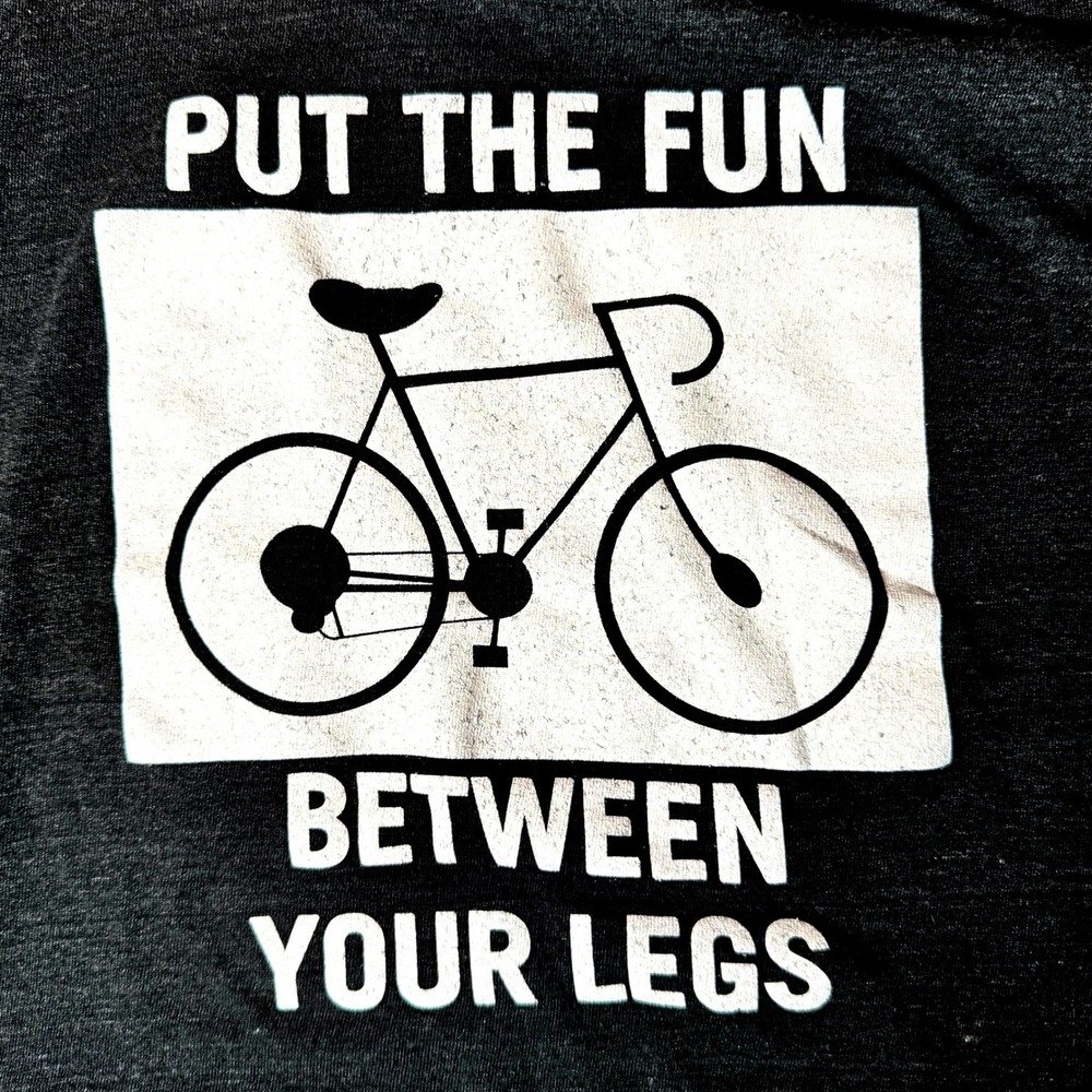 American Apparel Mens Small Black Put The Fun VTG Bicycle T-Shirt Cycling Humor